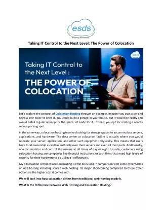 Taking IT Control to the Next Level: The Power of Colocation