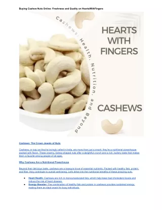 Buying Cashew Nuts Online: Freshness and Quality on HeartsWithFingers