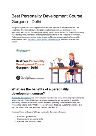 Best Personality Development Course Gurgaon - Delhi