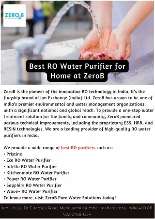 Best RO Water Purifier for Home at ZeroB