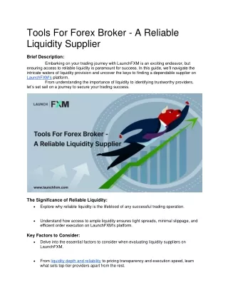 Tools For Forex Broker - A Reliable Liquidity Supplier