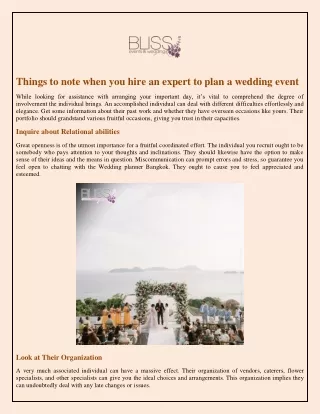 Things to note when you hire an expert to plan a wedding event