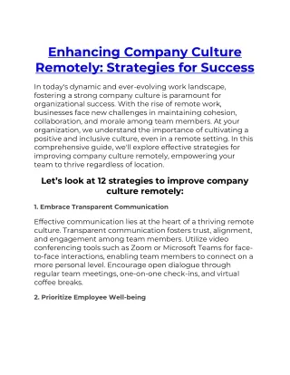 Enhancing Company Culture Remotely- Strategies for Success