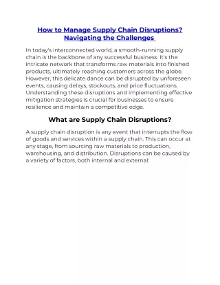 How to Manage Supply Chain Disruptions Navigating the Challenges