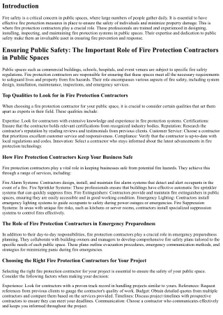 Ensuring Public Safety: The Important Role of Fire Protection Contractors in Pub