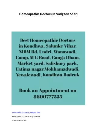 Homeopathic Doctors in Vadgaon Sheri