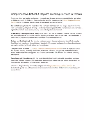 Comprehensive School & Daycare Cleaning Services in Toronto