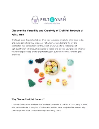 Discover Versatile Craft Felt Products at Felt & Yarn