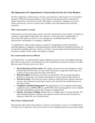 The Importance of Comprehensive Cybersecurity Services for Your Business