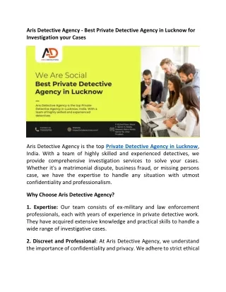 Best Private Detective Agency in Lucknow for Investigation your Cases