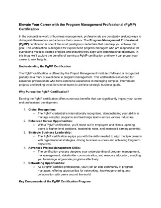 Elevate Your Career with the Program Management Professional (PgMP) Certification