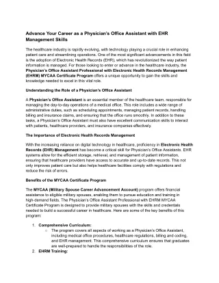 Advance Your Career as a Physician’s Office Assistant with EHR Management Skills