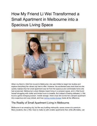 How My Friend Li Wei Transformed a Small Apartment in Melbourne into a Spacious and Comfortable Living Space