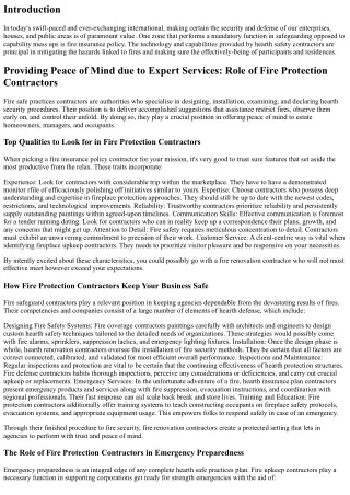 Providing Peace of Mind through Expert Services: Role of Fire Protection Contrac