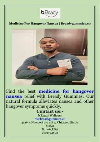 Medicine For Hangover Nausea  Breadygummies.co