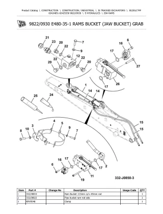 JCB JS220LC T4F TRACKED EXCAVATOR Parts Catalogue Manual (Serial Number 02424851-02425350)