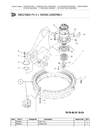 JCB JS260 TRACKED EXCAVATOR Parts Catalogue Manual (Serial Number 00708501-00709199)