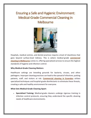 Ensuring a Safe and Hygienic Environment Medical Grade Commercial Cleaning in Melbourne