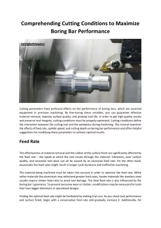 Comprehending Cutting Conditions To Maximize Boring Bar Performance