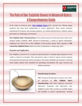 The Role of Zinc Sulphide Domes in Advanced Optics - A Comprehensive Guide