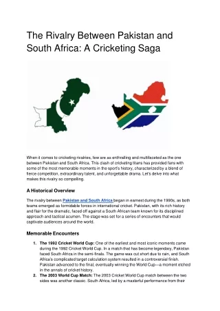 The Rivalry Between Pakistan and South Africa_ A Cricketing Saga