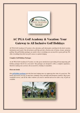 AC PGA Golf Academy & Vacation Your Gateway to All Inclusive Golf Holidays