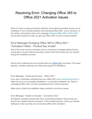 Changing Office 365 to Office 2021 Activation Issues