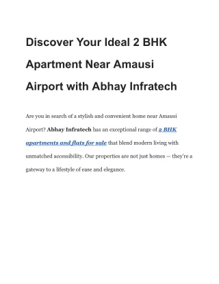 Discover Your Ideal 2 BHK Apartment Near Amausi Airport with Abhay Infratech