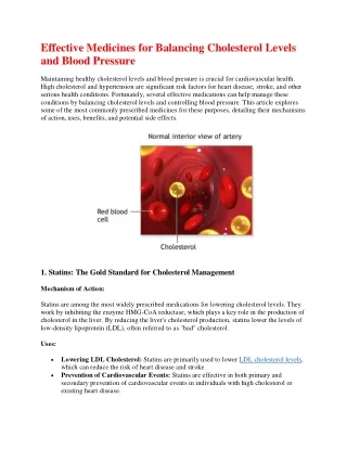 Effective Medicines for Balancing Cholesterol Levels and Blood Pressure.
