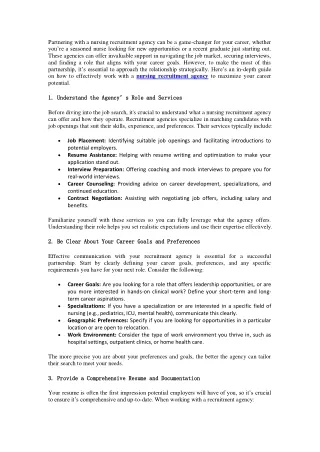 Tips for Working with a Nursing Recruitment Agency
