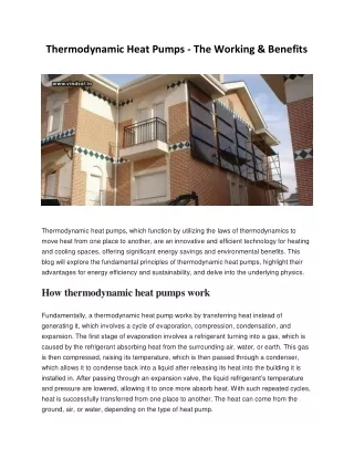 Thermodynamic Heat Pumps - The Working & Benefits - Vindsol