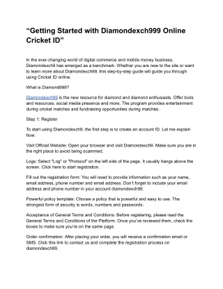 “Getting Started with Diamondexch999 Online Cricket ID”