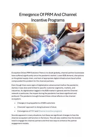 Emergence Of PRM And Channel Incentive Programs