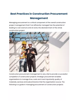 Best Practices in Construction Procurement Management