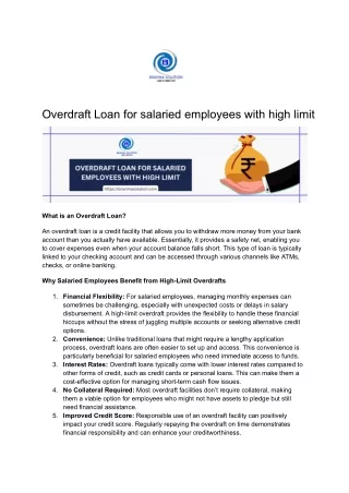 Overdraft loan for salaried employees with high limit