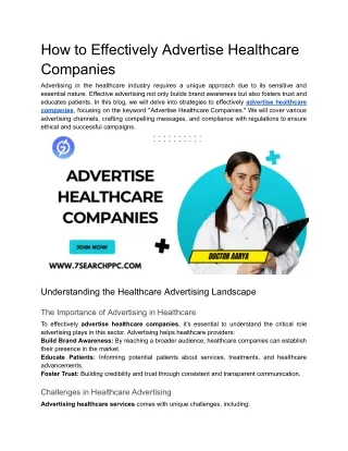 How to Effectively Advertise Healthcare Companies