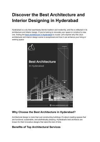 Discover the Best Architecture and Interior Designing in Hyderabad