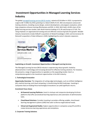 Investment Opportunities in Managed Learning Services Industry