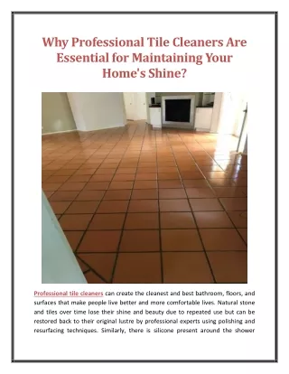 Why Professional Tile Cleaners Are Essential for Maintaining Your Homes Shine