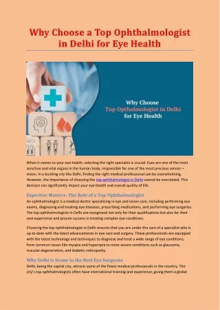 Why Choose a Top Ophthalmologist in Delhi for Eye Health