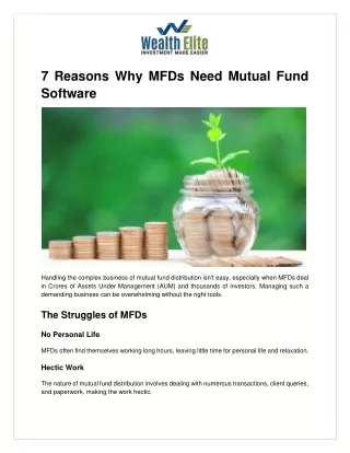 7 Reasons Why MFDs Need Mutual Fund Software