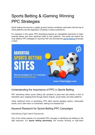 Sports Betting & iGaming Winning PPC Strategies