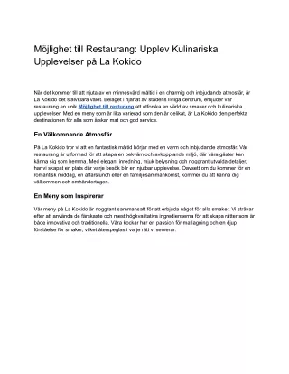 Möjlighet till Restaurang_ Upplev Kulinariska Upplevelser på La Kokido