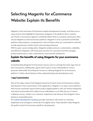 Selecting Magento for eCommerce Website_ Explain its Benefits