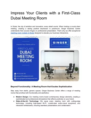 Impress Your Clients with a First-Class Dubai Meeting Room