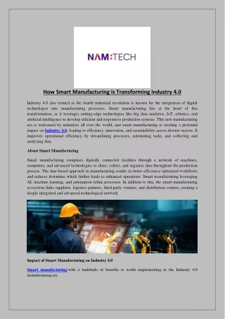 How Smart Manufacturing Is Transforming Industry 4.0