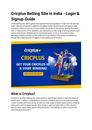 Cricplus Betting Site in India - Login & Signup Guide