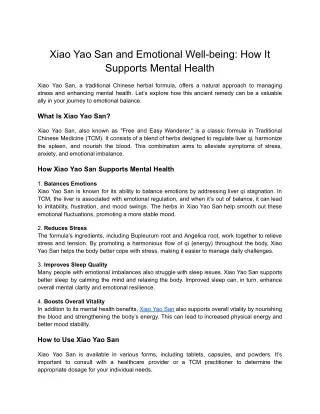 Xiao Yao San and Emotional Well-being_ How It Supports Mental Health