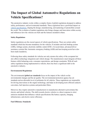 The Impact of Global Automotive Regulations on Vehicle Specifications