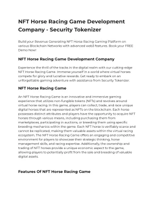NFT Horse Racing Game Development Company - Security Tokenizer